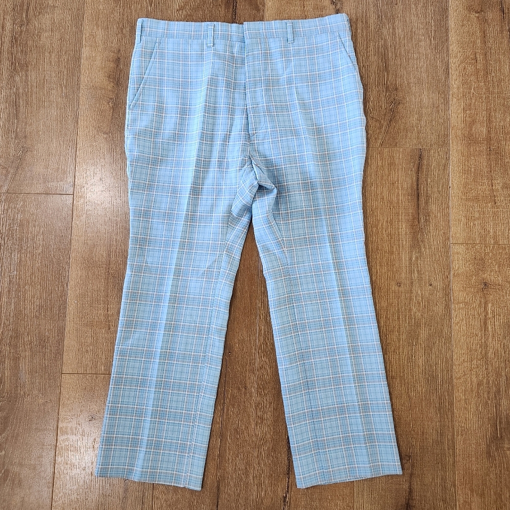 Vintage 70s Magic Strech by Haggar blue plaid men's straight pants no size disco